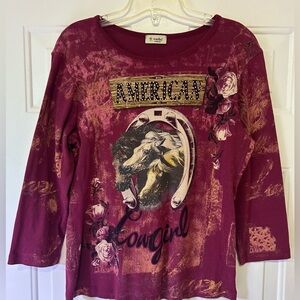 Cactus American Horse Women’s Medium Cowgirl 3/4 Sleeve Shirt Bling Top